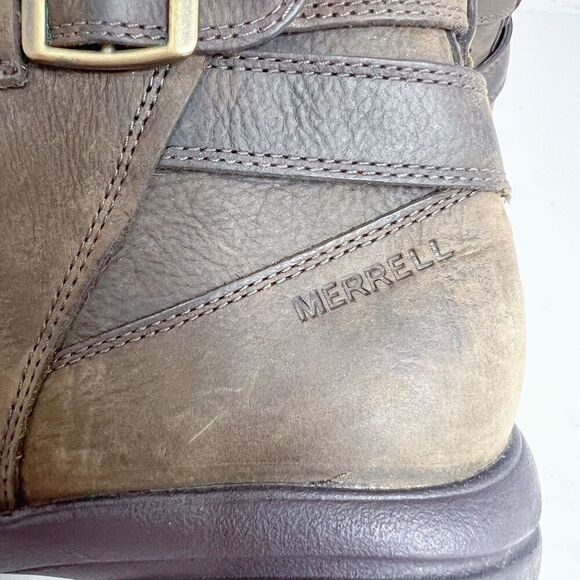 Merrell Andover Bluffs Waterproof Brown Leather Booties Ankle Boots Size 9 - Picture 6 of 11